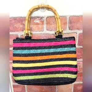 Croft & Barrow bamboo handle multicolored straw handbag. Like new